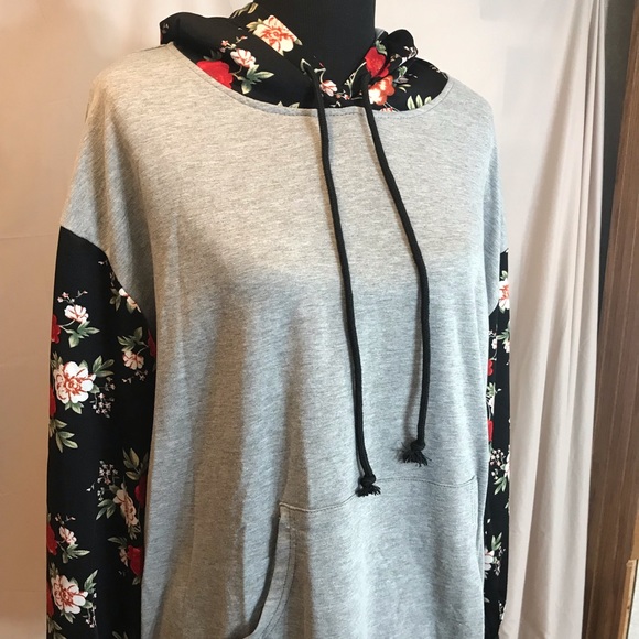 Cute Grey and Floral Hoodie - Picture 2 of 4